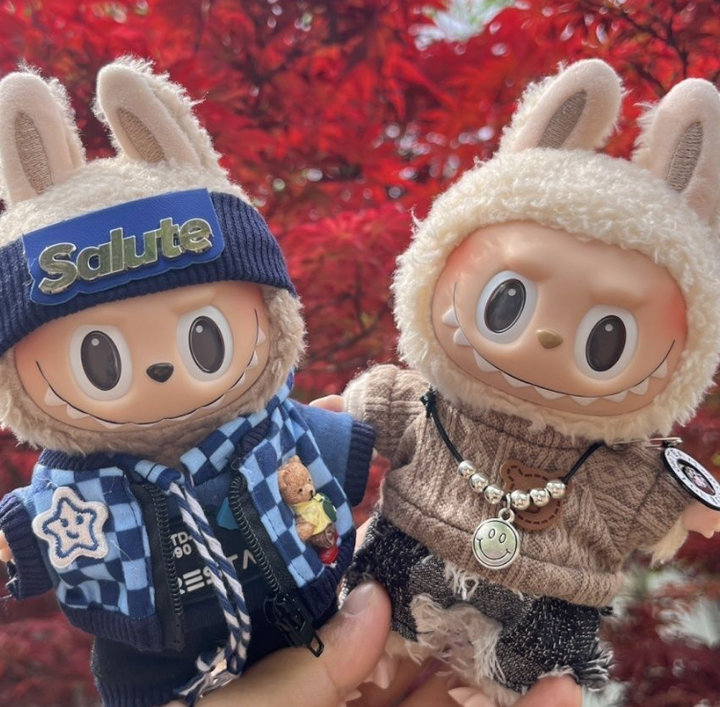 one random labubu cloth clothing only not the exact one in the image have a seat cloth   sitting pose