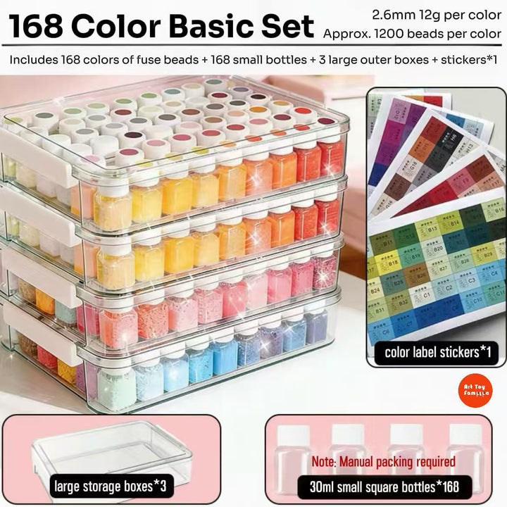 Art Toy Familia - 2.6mm DIY Fuse Beads Set – Premium Multi - Color Pixel Art Craft Kit - B001 Bagged Fuse Beads Packs 168 - Color Bagged Fuse Beads Pack
