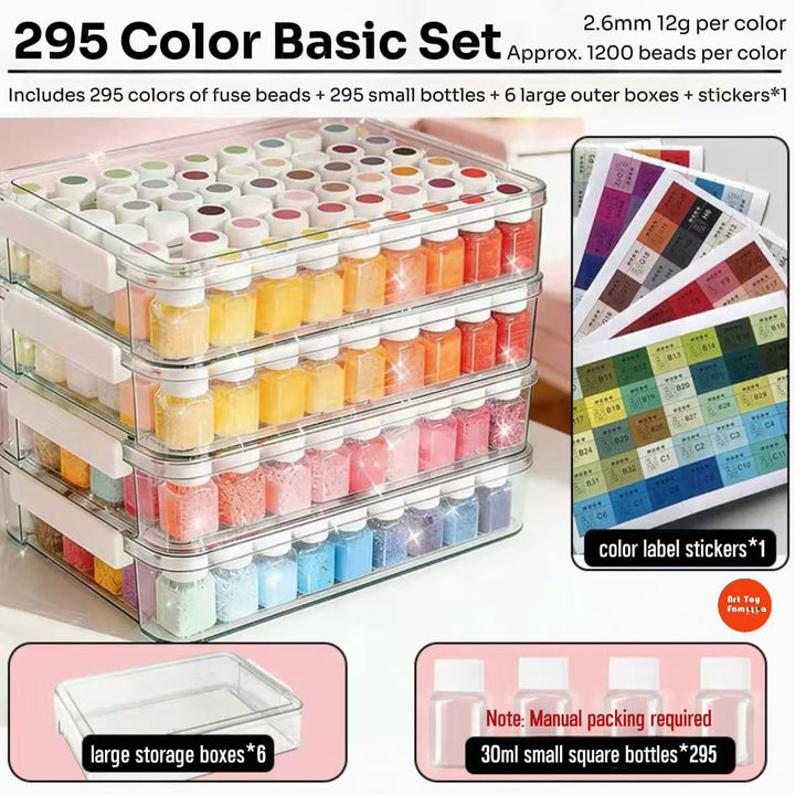 Art Toy Familia - 2.6mm DIY Fuse Beads Set – Premium Multi - Color Pixel Art Craft Kit - B001 Bagged Fuse Beads Packs 295 - Color Bagged Fuse Beads Pack