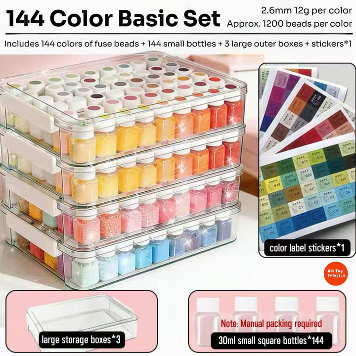 Art Toy Familia - 2.6mm DIY Fuse Beads Set – Premium Multi - Color Pixel Art Craft Kit - B001 Bagged Fuse Beads Packs 144 - Color Bagged Fuse Beads Pack