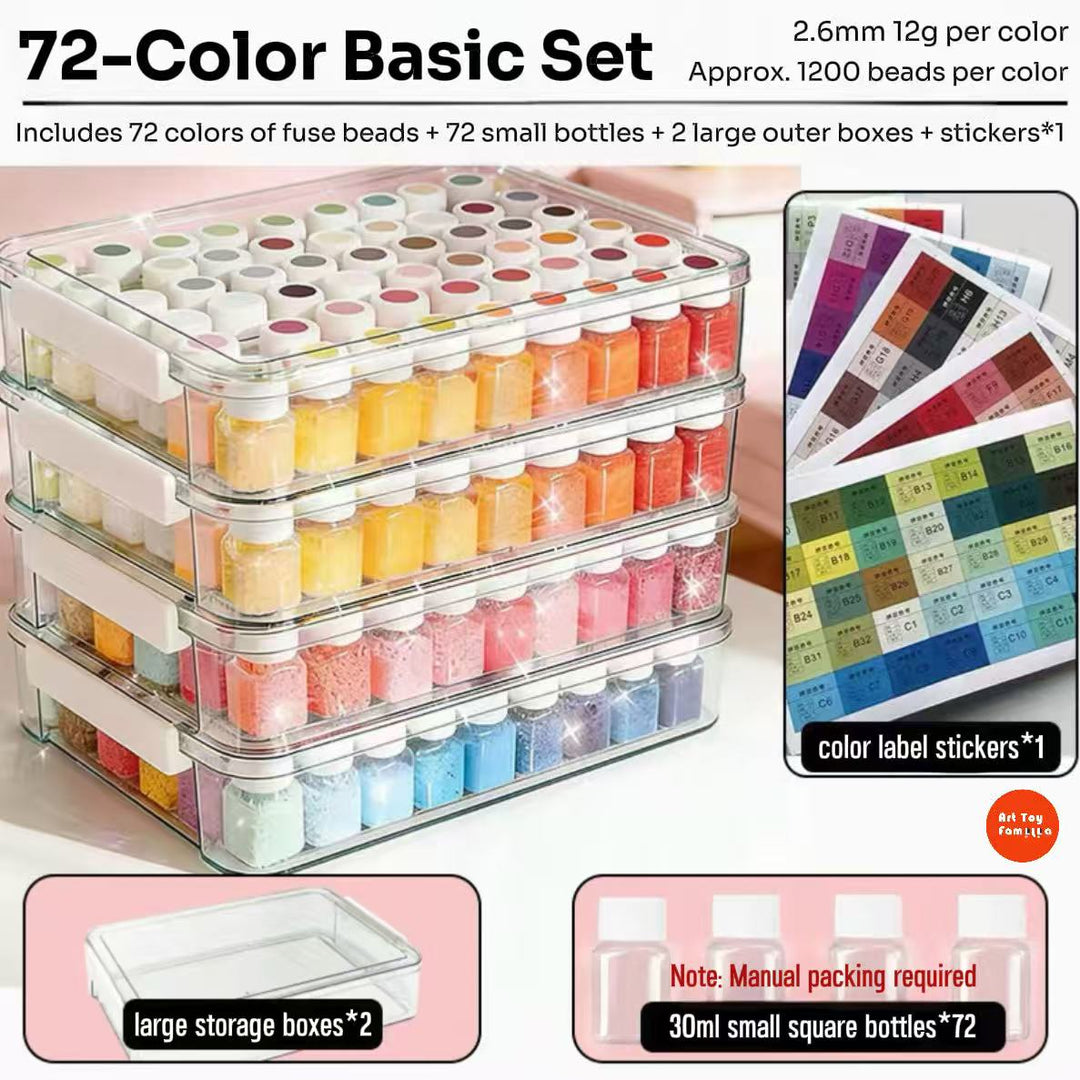 Art Toy Familia - 2.6mm DIY Fuse Beads Set – Premium Multi - Color Pixel Art Craft Kit - B001 Bagged Fuse Beads Packs 72 - Color Bagged Fuse Beads Pack