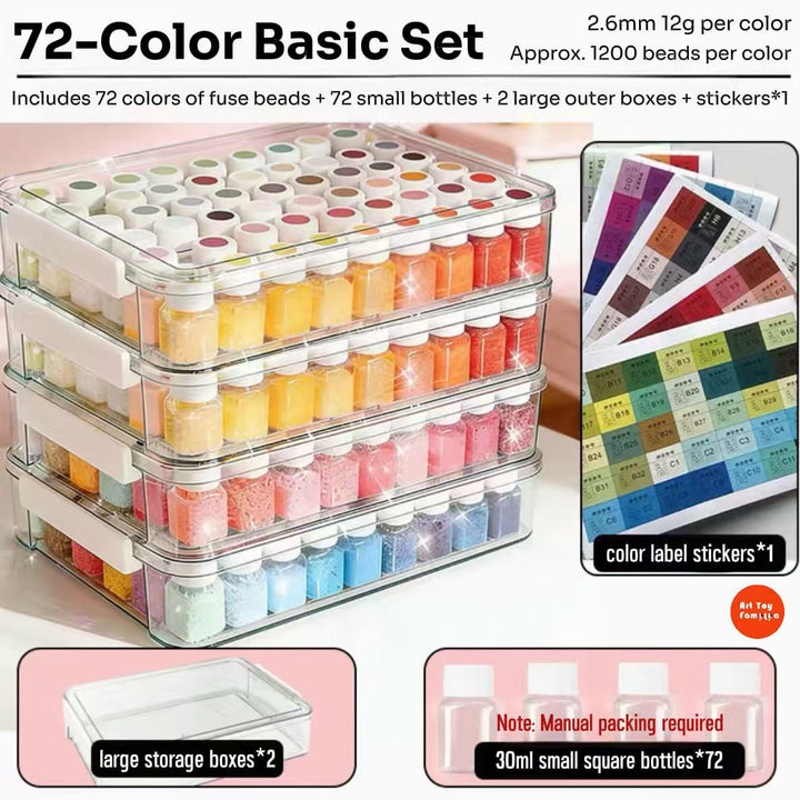 Art Toy Familia - 2.6mm DIY Fuse Beads Set – Premium Multi - Color Pixel Art Craft Kit - B001 Bagged Fuse Beads Packs 72 - Color Bagged Fuse Beads Pack