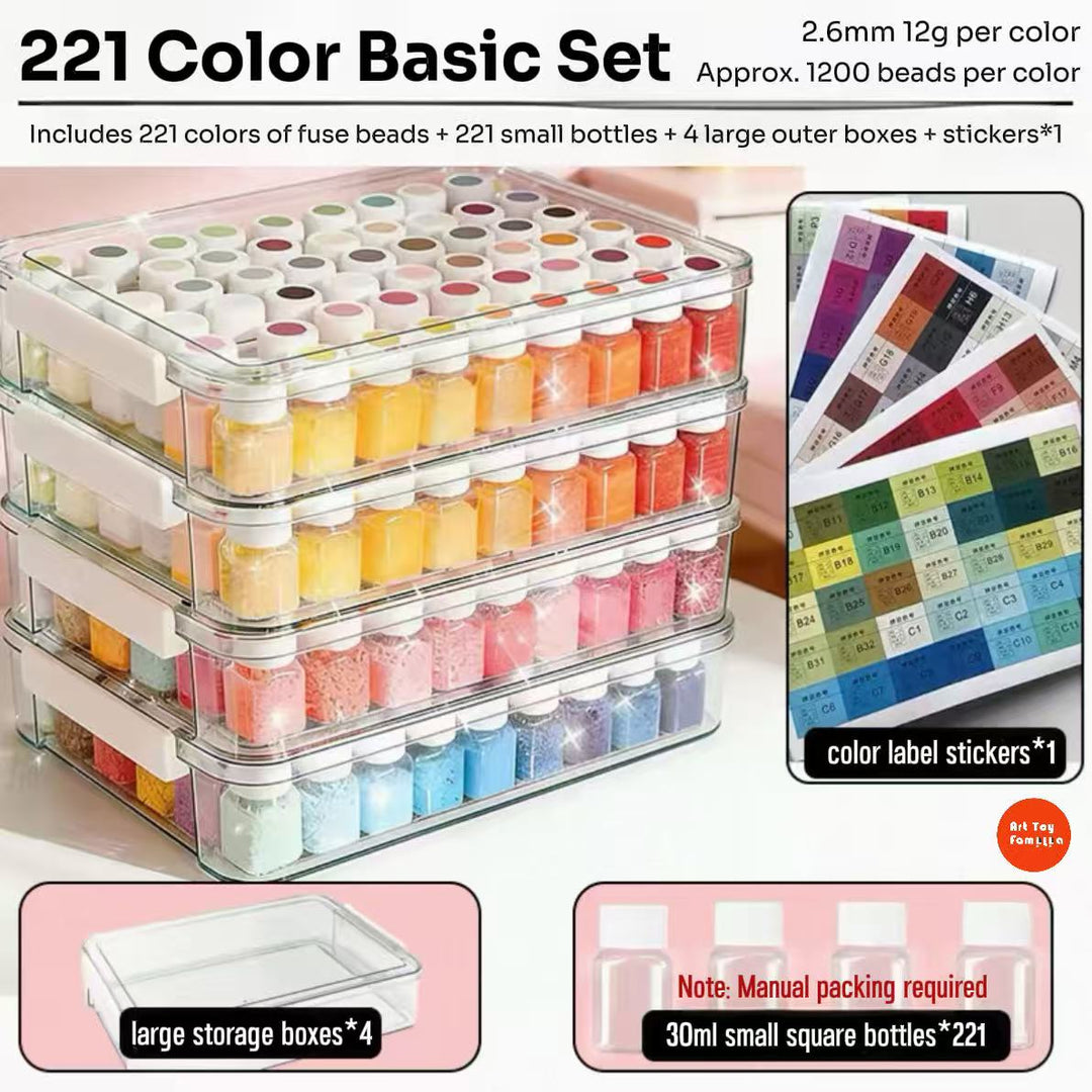 Art Toy Familia - 2.6mm DIY Fuse Beads Set – Premium Multi - Color Pixel Art Craft Kit - B001 Bagged Fuse Beads Packs 221 - Color Bagged Fuse Beads Pack