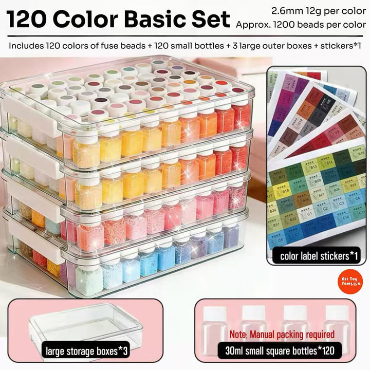 Art Toy Familia - 2.6mm DIY Fuse Beads Set – Premium Multi - Color Pixel Art Craft Kit - B001 Bagged Fuse Beads Packs 120 - Color Bagged Fuse Beads Pack