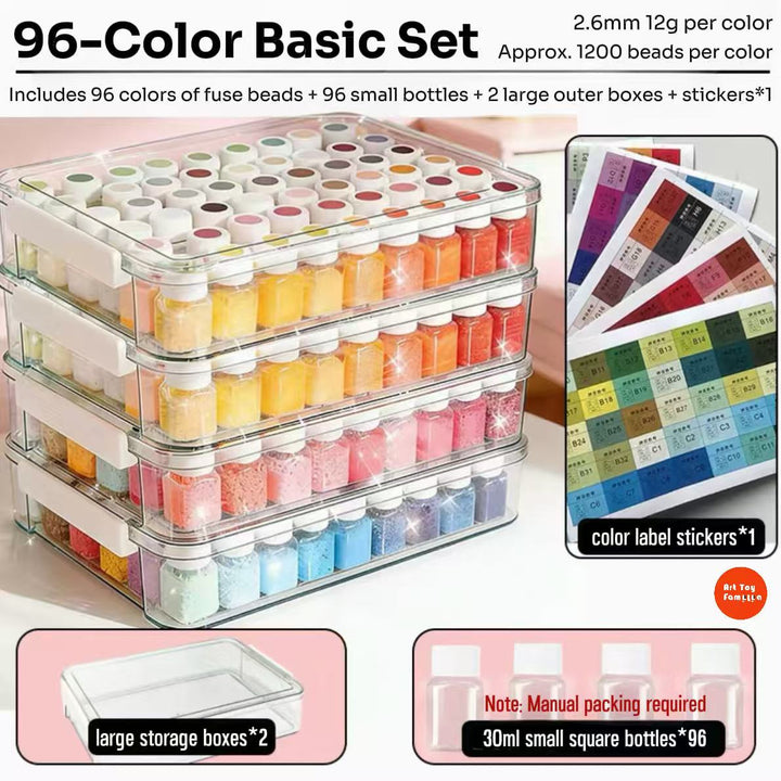 Art Toy Familia - 2.6mm DIY Fuse Beads Set – Premium Multi - Color Pixel Art Craft Kit - B001 Bagged Fuse Beads Packs 96 - Color Bagged Fuse Beads Pack
