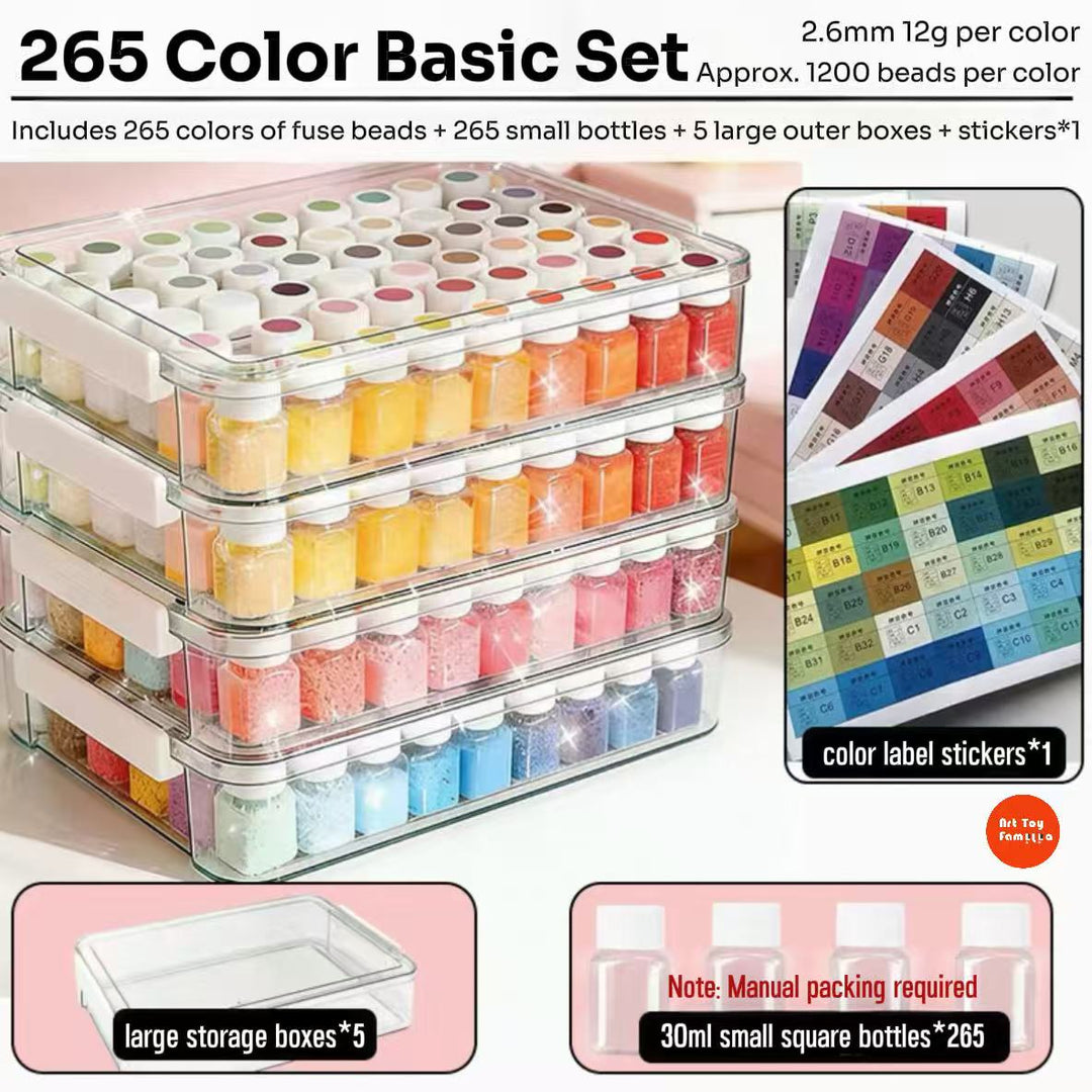 Art Toy Familia - 2.6mm DIY Fuse Beads Set – Premium Multi - Color Pixel Art Craft Kit - B001 Bagged Fuse Beads Packs 265 - Color Bagged Fuse Beads Pack