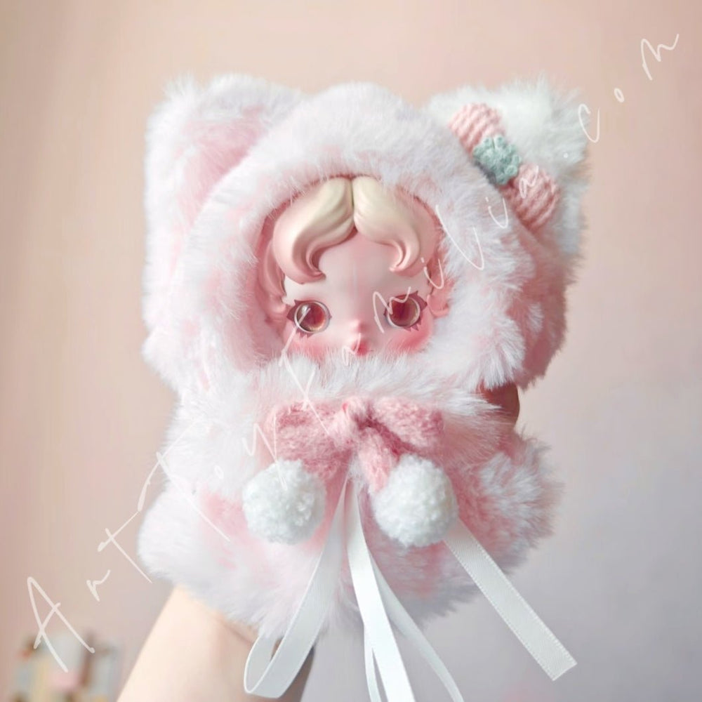 Art Toy Familia - Doll Cloth Pink Furry Kitty Cloak For Skullpanda - 165 Cloth Only No Doll