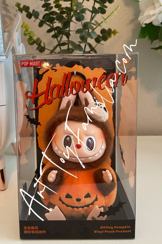 Labubu Sitting Pumpkin Vinyl Plush Pendant - 坐坐南瓜搪胶毛绒挂件