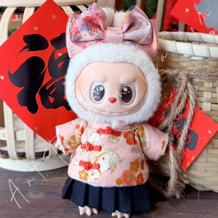 Art Toy Familia - Doll Cloth Year of the Horse Cheongsam Set For Labubu - 166 Cloth Only No Doll Pink - 15 - cm