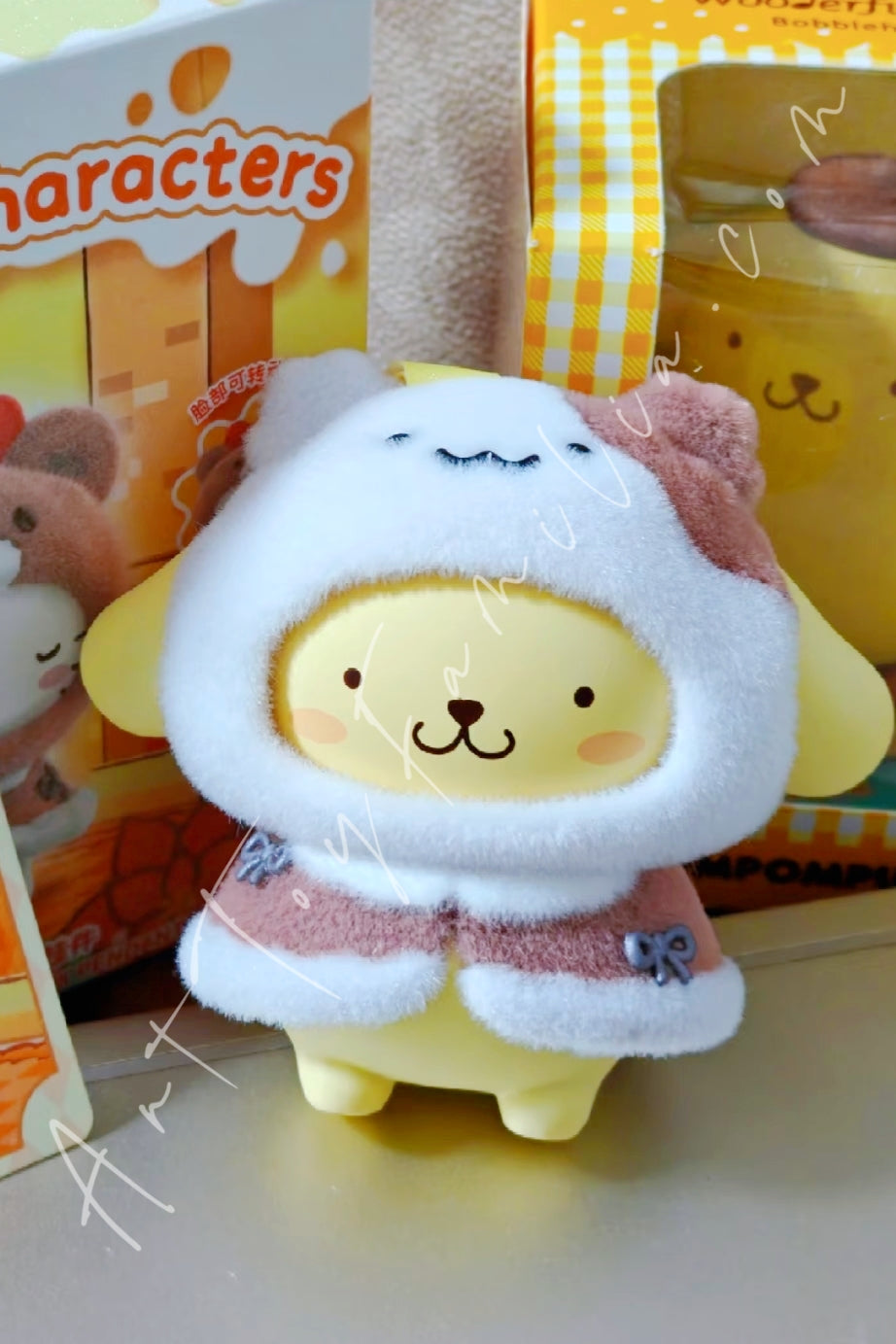 Miniso Hello Kitty and Friends Little Cloak Collection Flocked Face-Turning Pendant Surprise Box Pompompurin