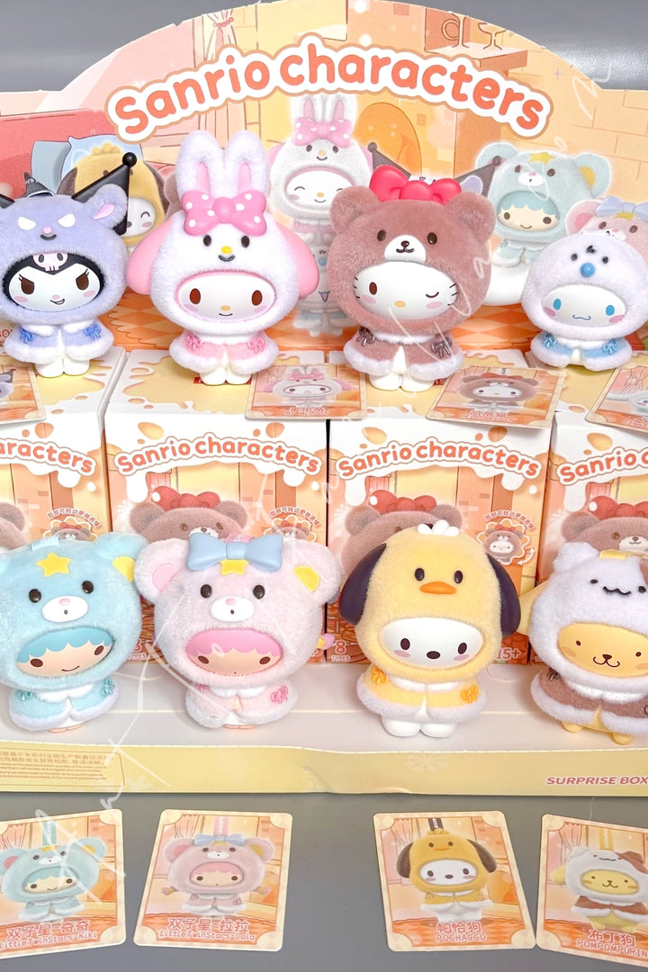 Miniso Hello Kitty and Friends Little Cloak Collection Flocked Face-Turning Pendant Surprise Box Sealed Full Set
