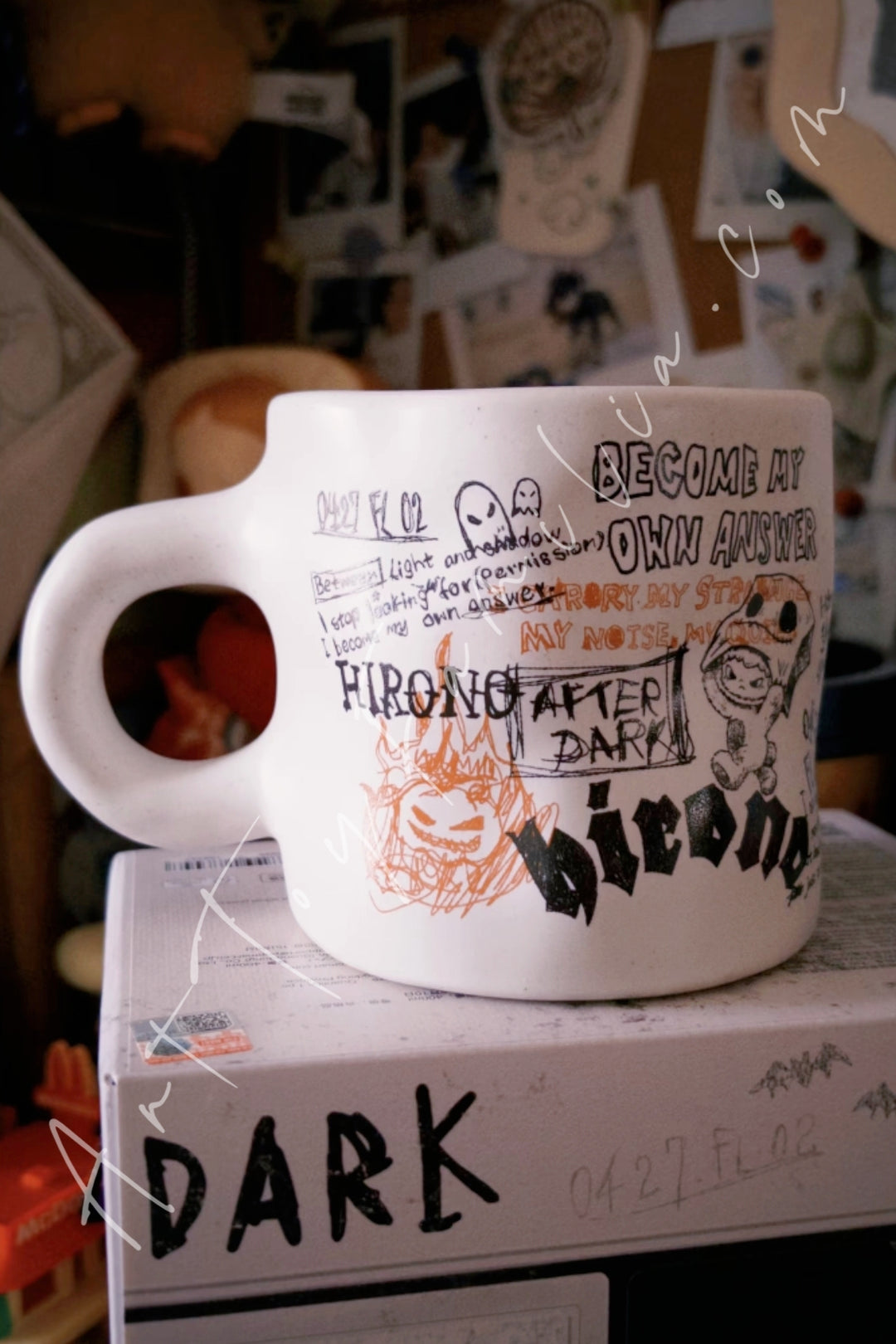 Popmart Hirono After Dark Series Mugs Graffiti Mug White
