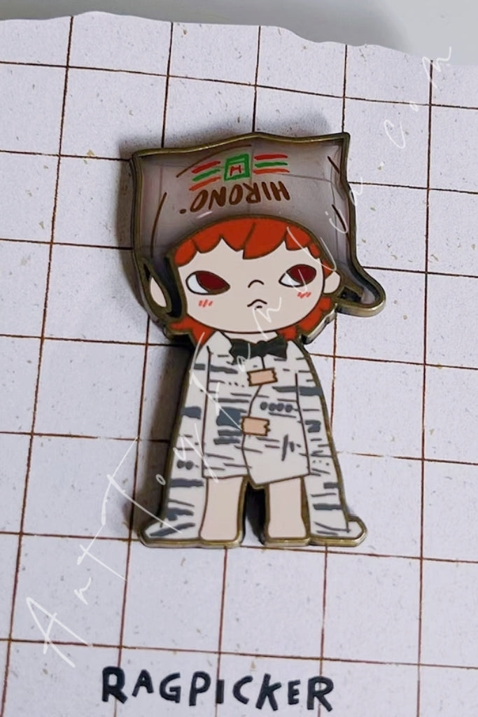 Popmart Hirono Little Mischief Series Metal Badge Ragpicker