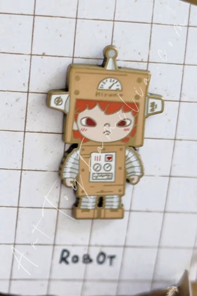 Popmart Hirono Little Mischief Series Metal Badge Robot