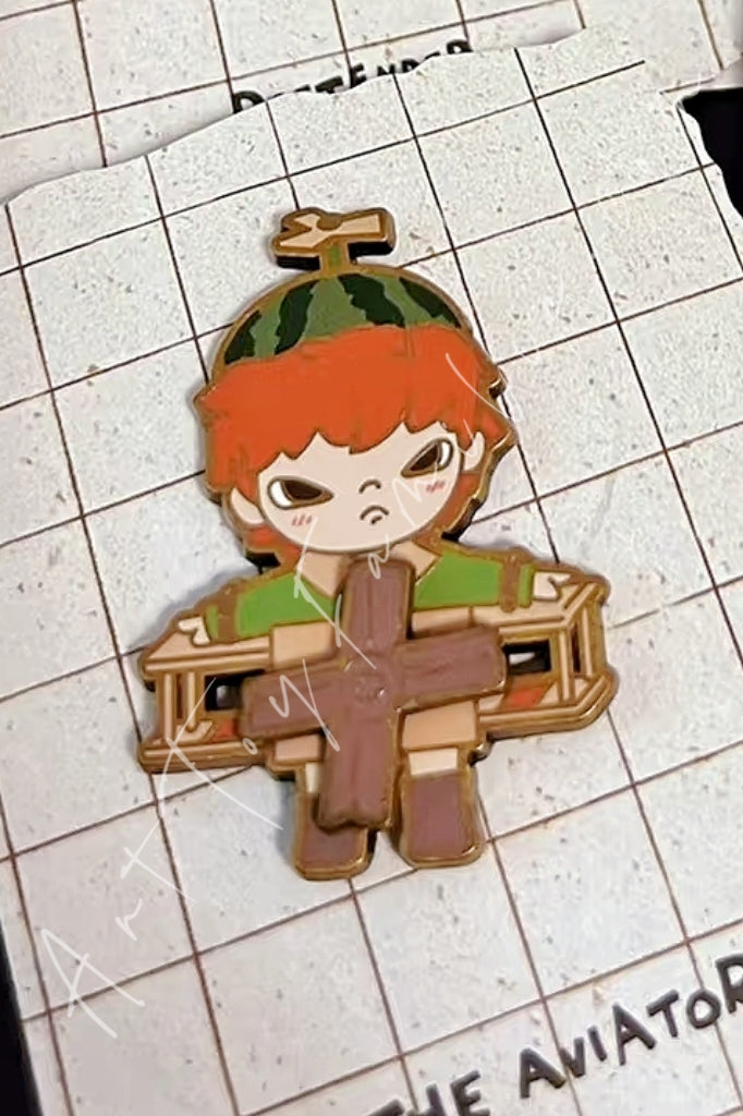Popmart Hirono Little Mischief Series Metal Badge The Aviator