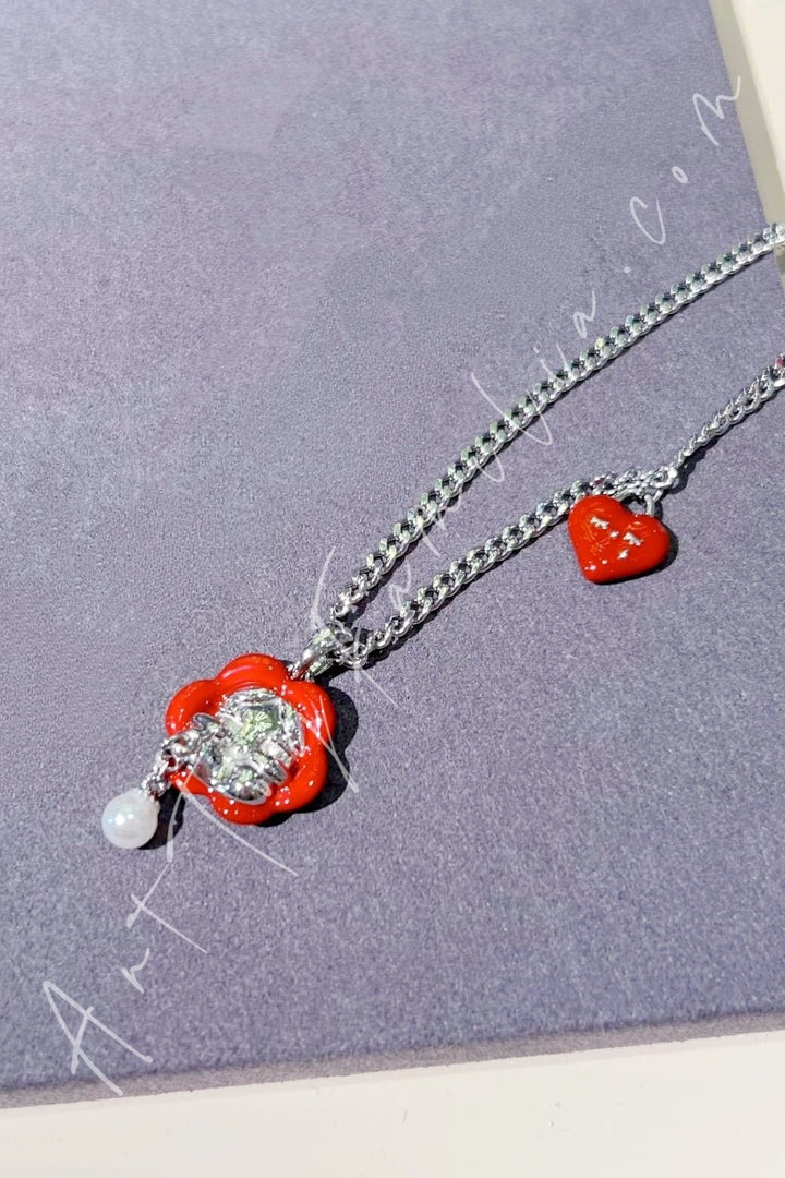 Popmart POPOP Jewelry Crybaby Crying For Love Series Red Rose Necklace