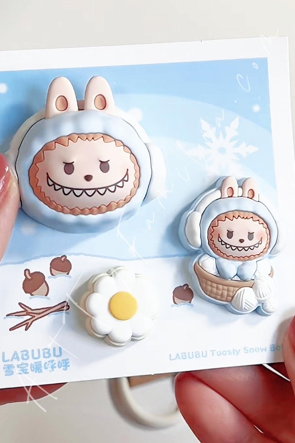 Popmart Pop Bean Fluffy & Cozy Series Decorative Charm Labubu Toasty Snow Baby