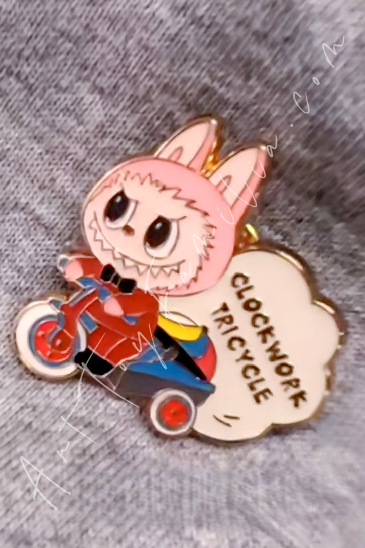 Popmart The Monster Labubu Toys Series Badge Clockwork Tricycle