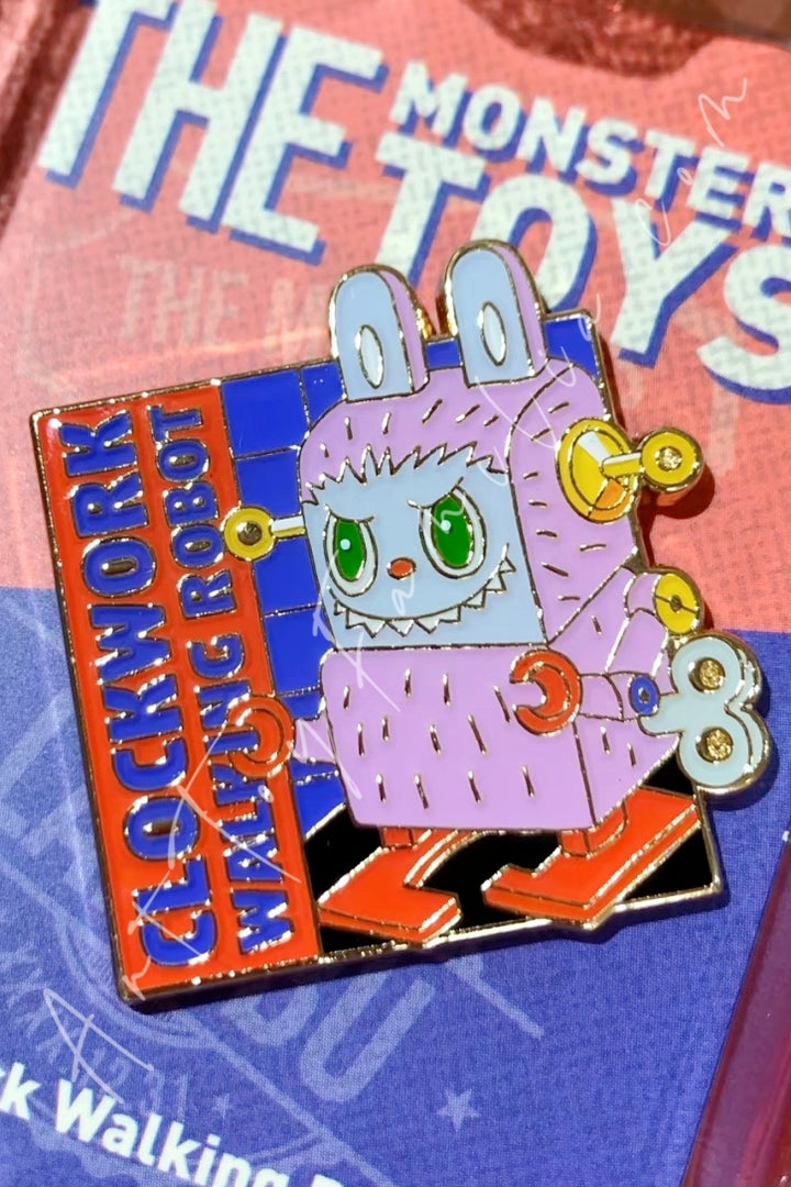 Popmart The Monster Labubu Toys Series Badge Clockwork Walking Robot