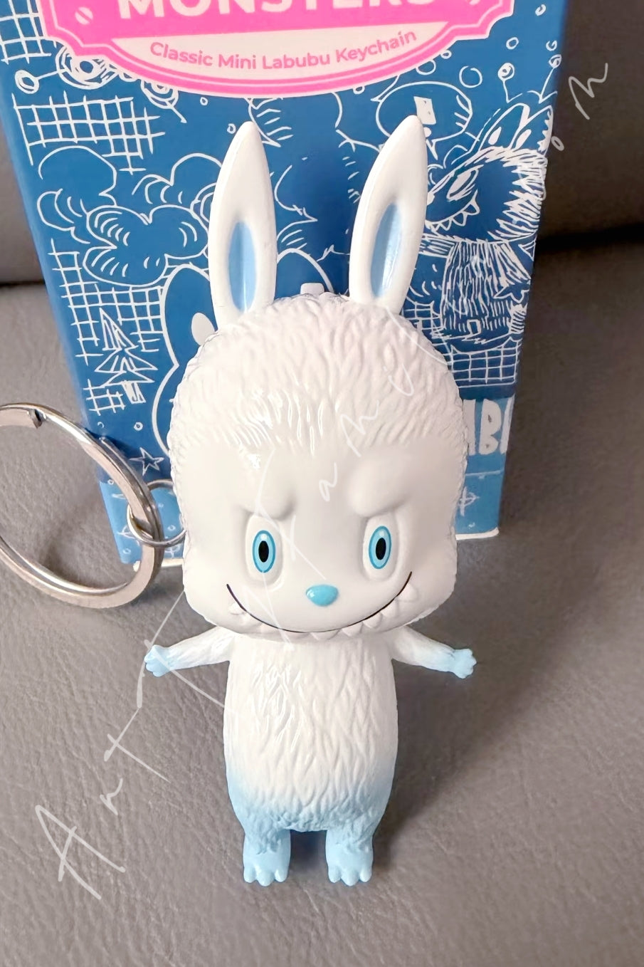 Popmart The Monsters Labubu Classic Mini Labubu Keychain Series White Blue