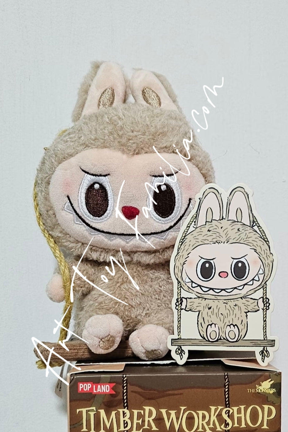 Popmart The Monsters Labubu Timber Workshop Series Playing On The Swing Plush Pendant Brown