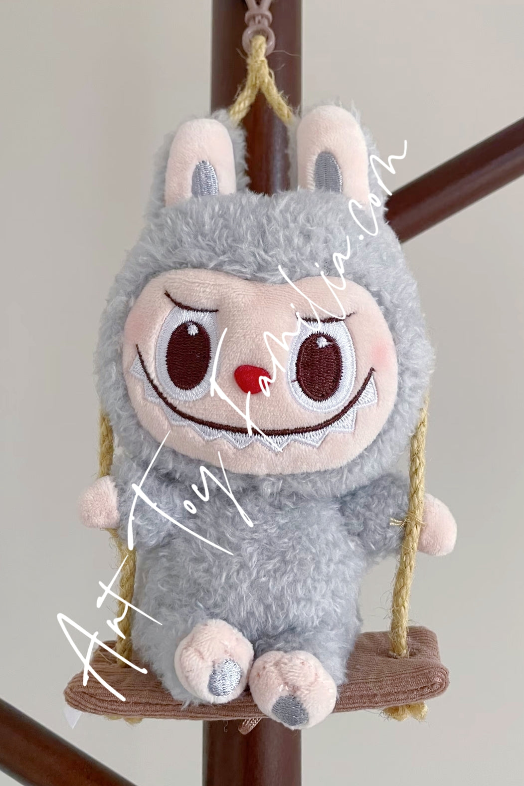 Popmart The Monsters Labubu Timber Workshop Series Playing On The Swing Plush Pendant Grey