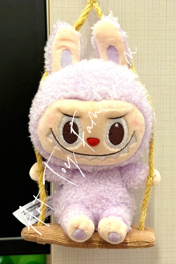 Popmart The Monsters Labubu Timber Workshop Series Playing On The Swing Plush Pendant Purple