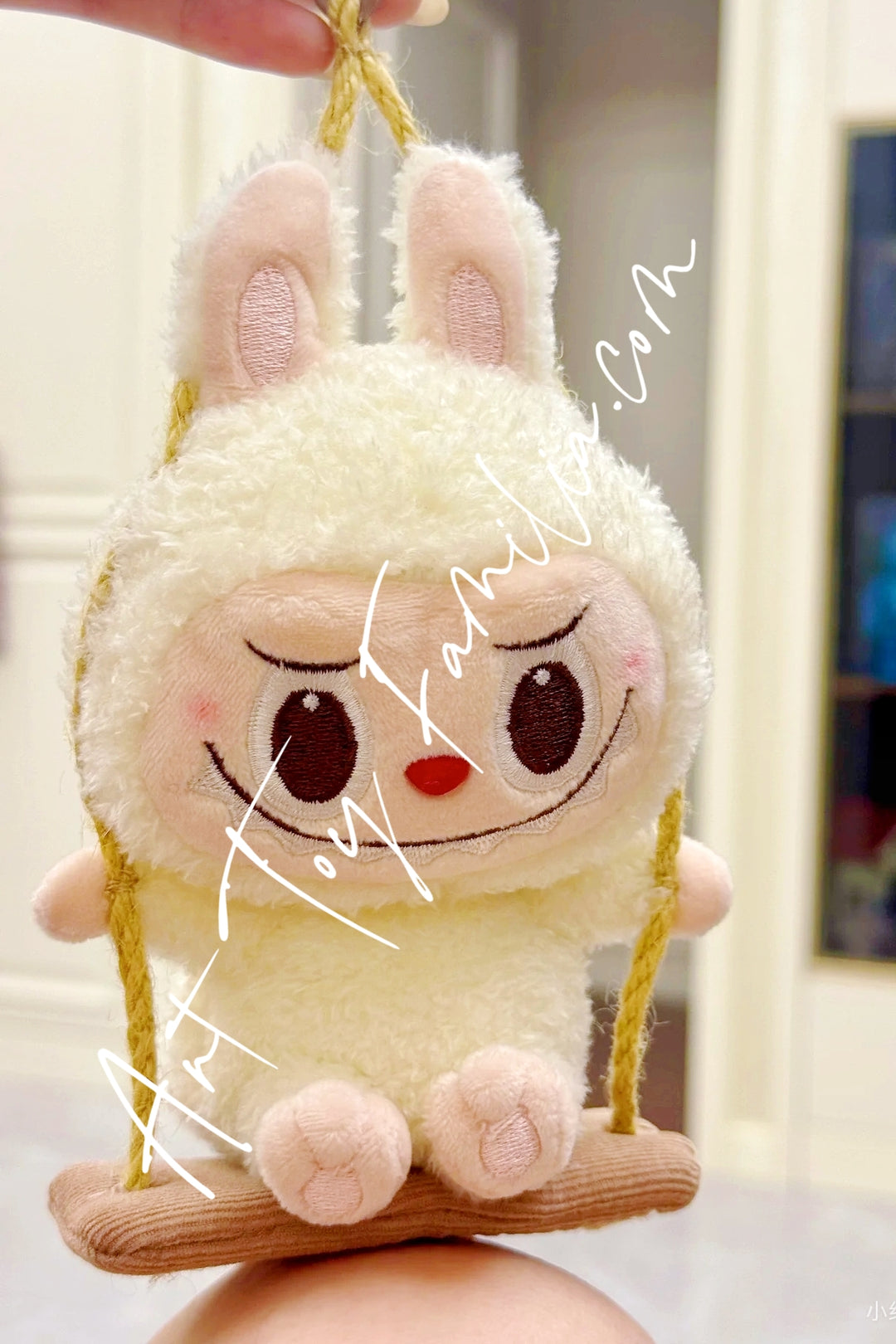 Popmart The Monsters Labubu Timber Workshop Series Playing On The Swing Plush Pendant White