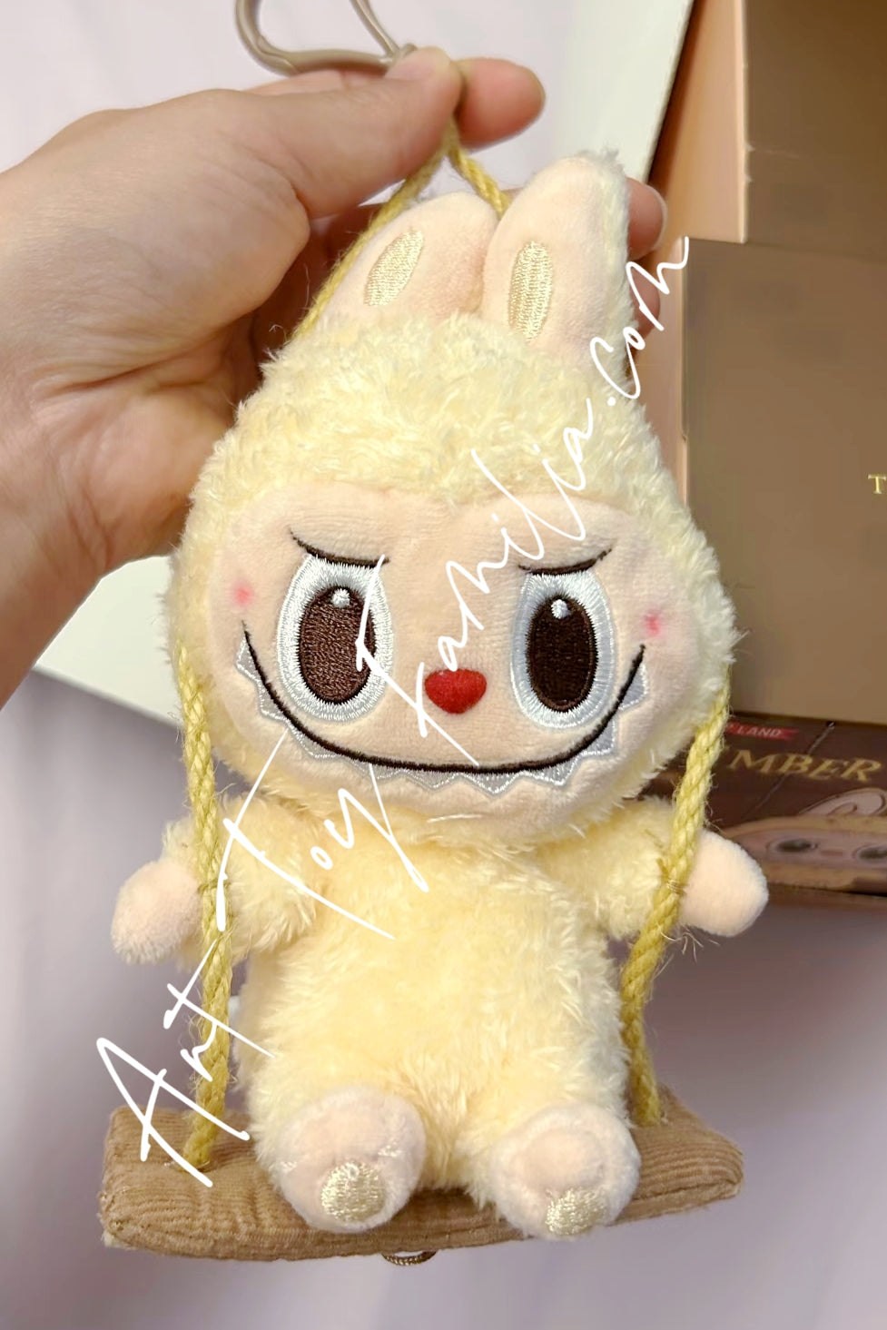 Popmart The Monsters Labubu Timber Workshop Series Playing On The Swing Plush Pendant Yellow