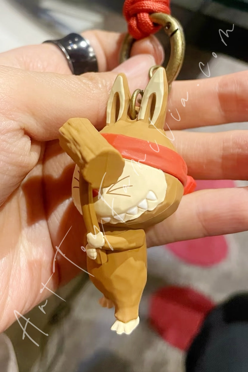 Popmart The Monsters Labubu Wood Workshop Series Keychain Break The Stone