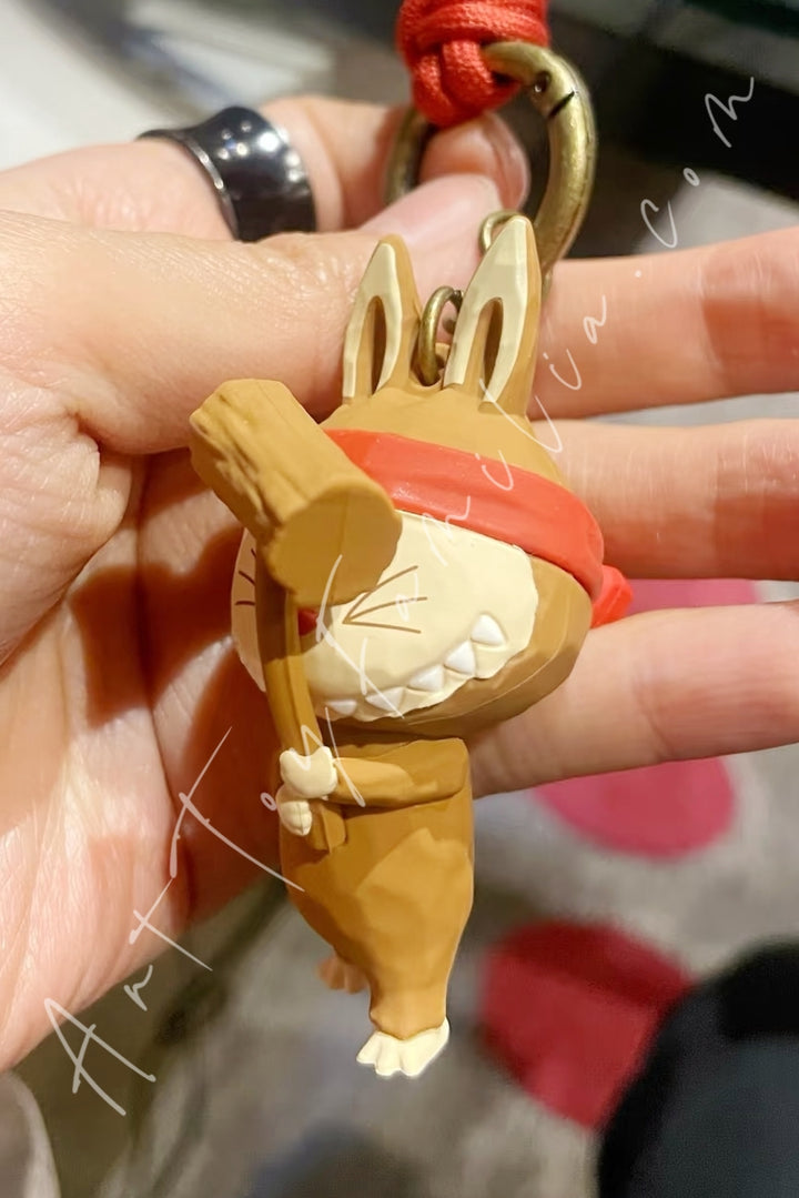 Popmart The Monsters Labubu Wood Workshop Series Keychain Break The Stone