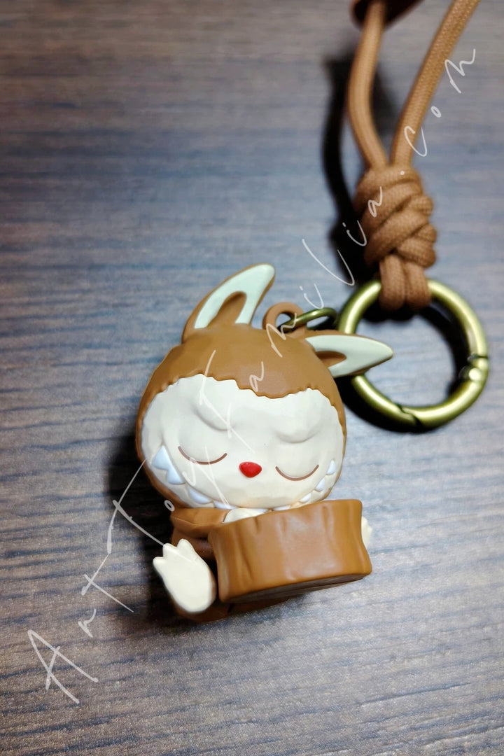 Popmart The Monsters Labubu Wood Workshop Series Keychain Doze Off