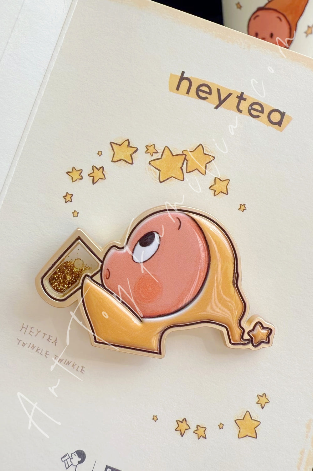 Popmart Twinkle Twinkle × Hey Tea Series Metal Badge Raise The Tea