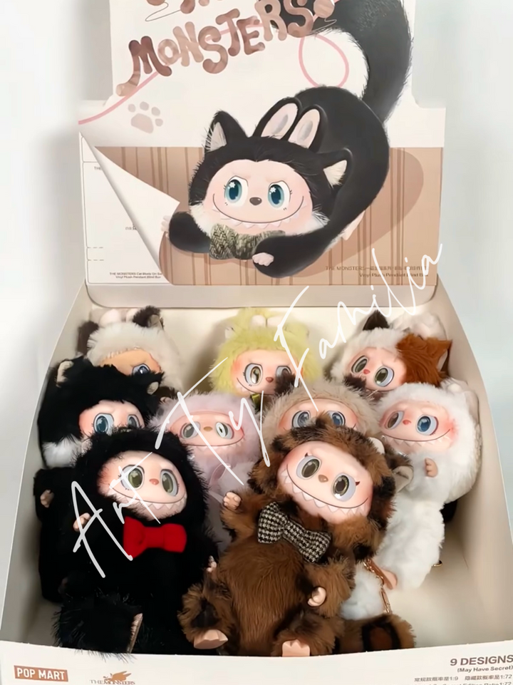 The Monsters Cat Mode On Series Vinyl Plush Pendant full set 9 confirmed figures front 