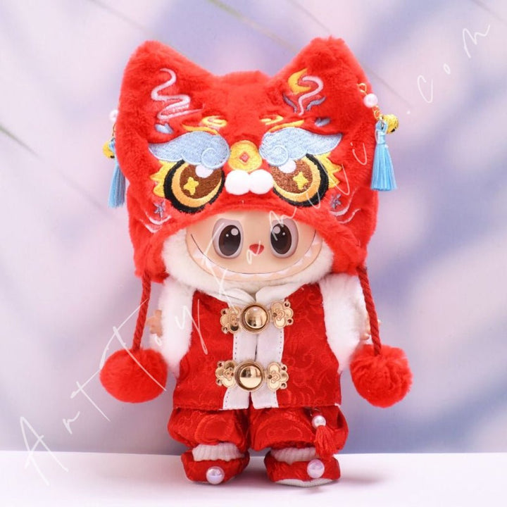 Art Toy Familia - Doll Cloth Lion Dance Celebration Set - 147 Cloth Only No Doll Red Hat + Red Clothes