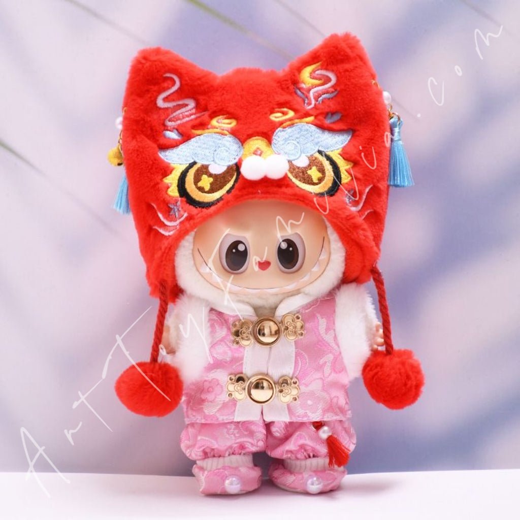 Art Toy Familia - Doll Cloth Lion Dance Celebration Set - 147 Cloth Only No Doll Red Hat + Pink Clothes
