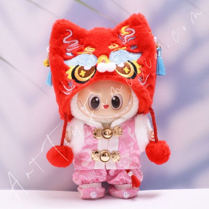 Art Toy Familia - Doll Cloth Lion Dance Celebration Set - 147 Cloth Only No Doll Red Hat + Pink Clothes