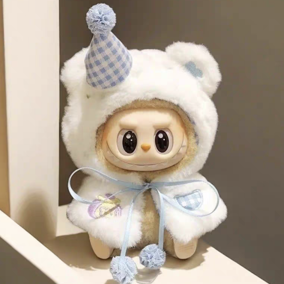The Monsters Labubu Cloth Puff Bear Hooded Cape Blue
