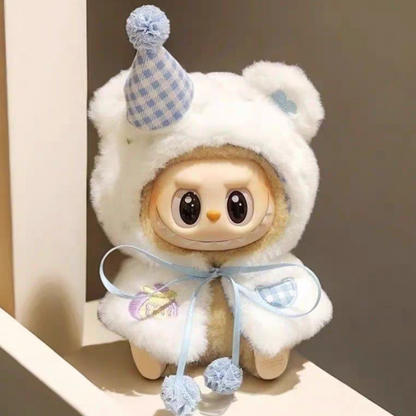 The Monsters Labubu Cloth Puff Bear Hooded Cape Blue