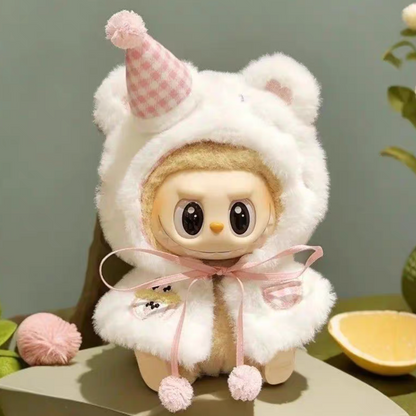 The Monsters Labubu Cloth Puff Bear Hooded Cape Pink