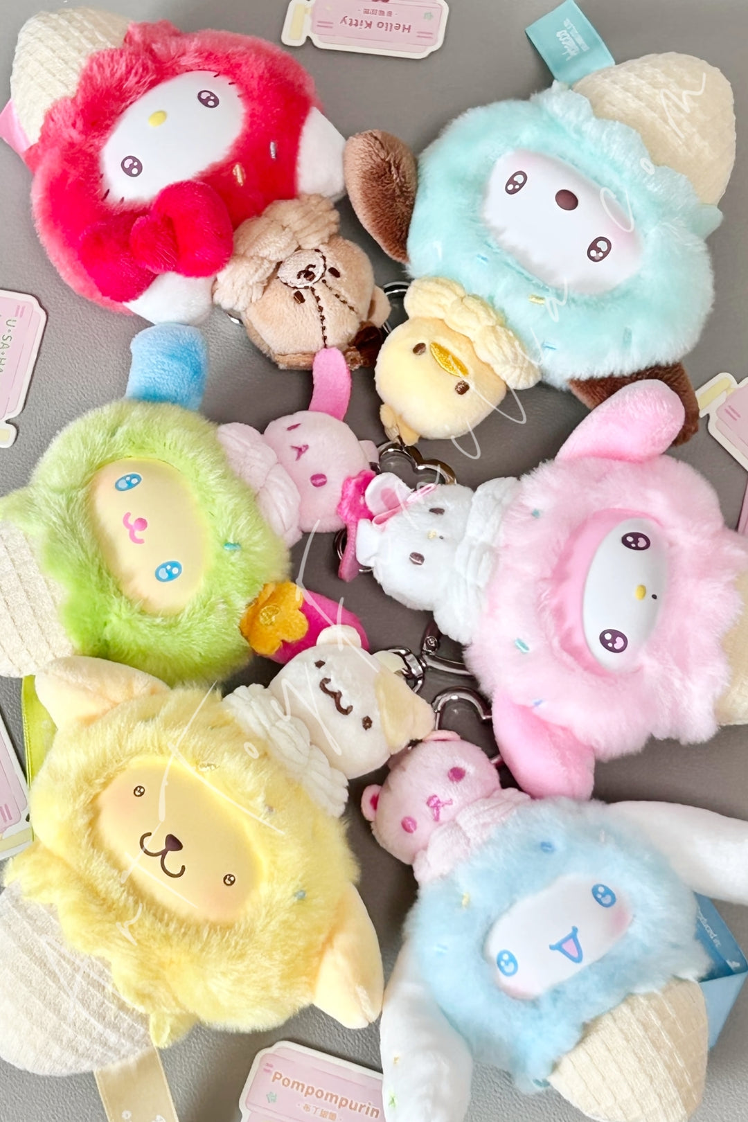 Top Toy Sanrio Characters Ice Cream Cone Stacking Series Plush Pendant Blind Box Sealed Fullset