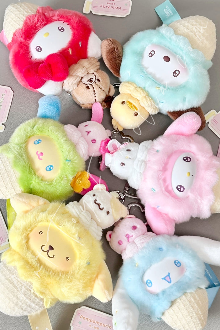 Top Toy Sanrio Characters Ice Cream Cone Stacking Series Plush Pendant Blind Box Sealed Fullset