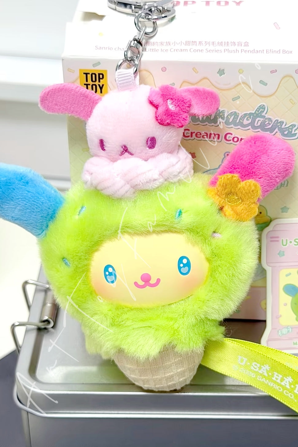 Top Toy Sanrio Characters Ice Cream Cone Stacking Series Plush Pendant Blind Box U-SA-HA-NA Matcha Cone