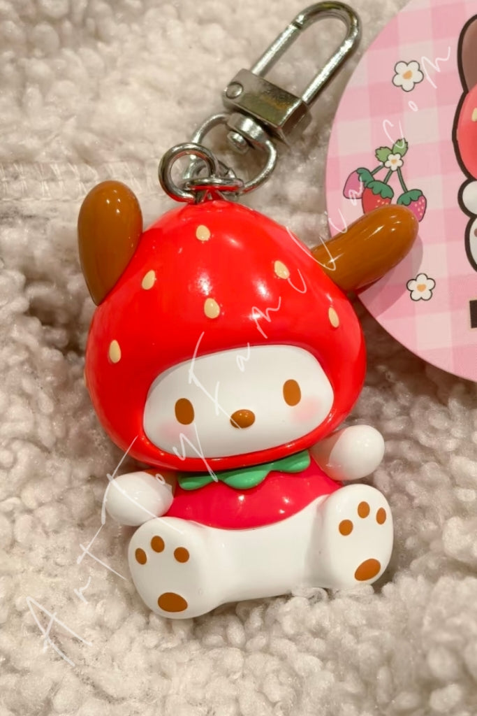Top Toy Sanrio Characters Strawberry Candy Series Mini Vinyl Keychain Pendant Pochacco