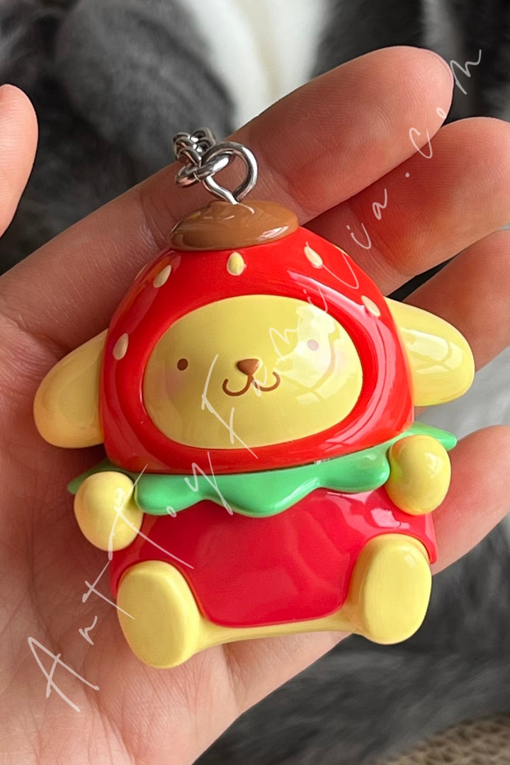 Top Toy Sanrio Characters Strawberry Candy Series Mini Vinyl Keychain Pendant Pompompurin