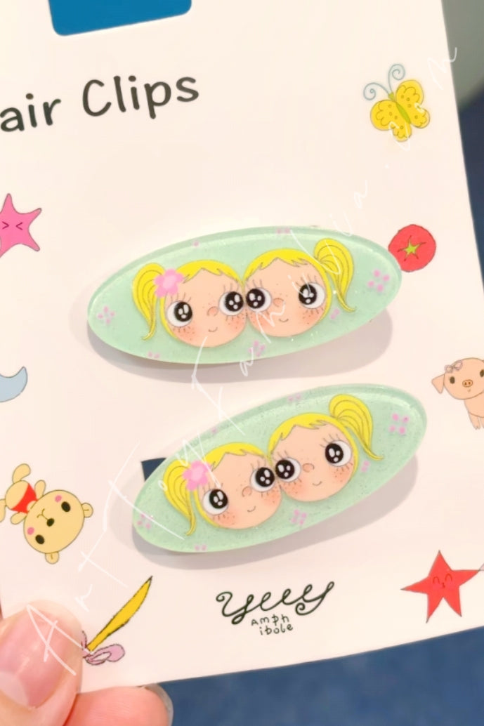 Yuy XiaoYu Hair Clips Collection Green Ellipse