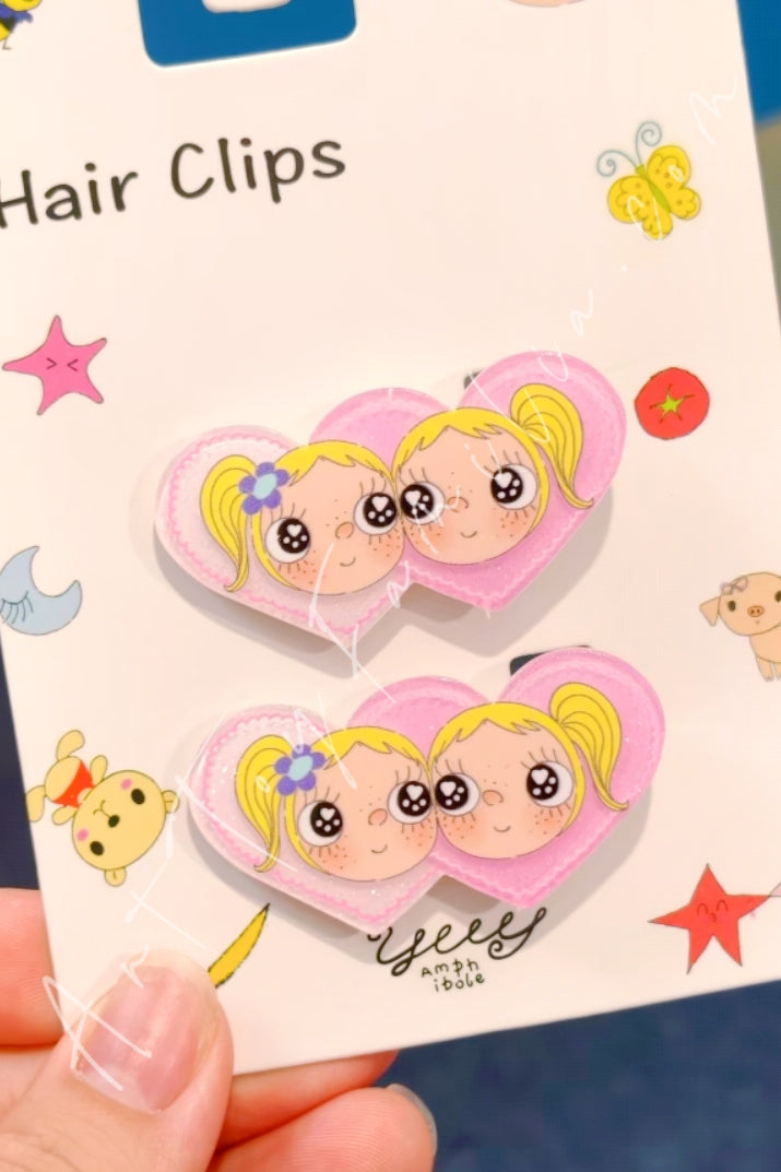 Yuy XiaoYu Hair Clips Collection Pink Double Hearts