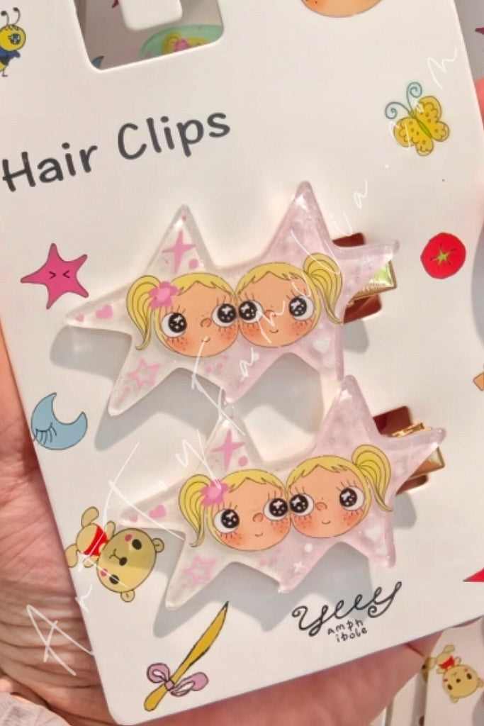 Yuy XiaoYu Hair Clips Collection Pink Double Stars