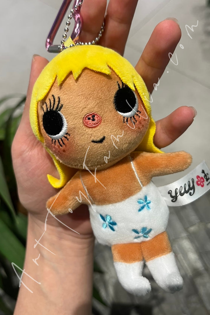Yuy XiaoYu Plush Pendant Collection Dark Skin Blonde Hair Blue Flower