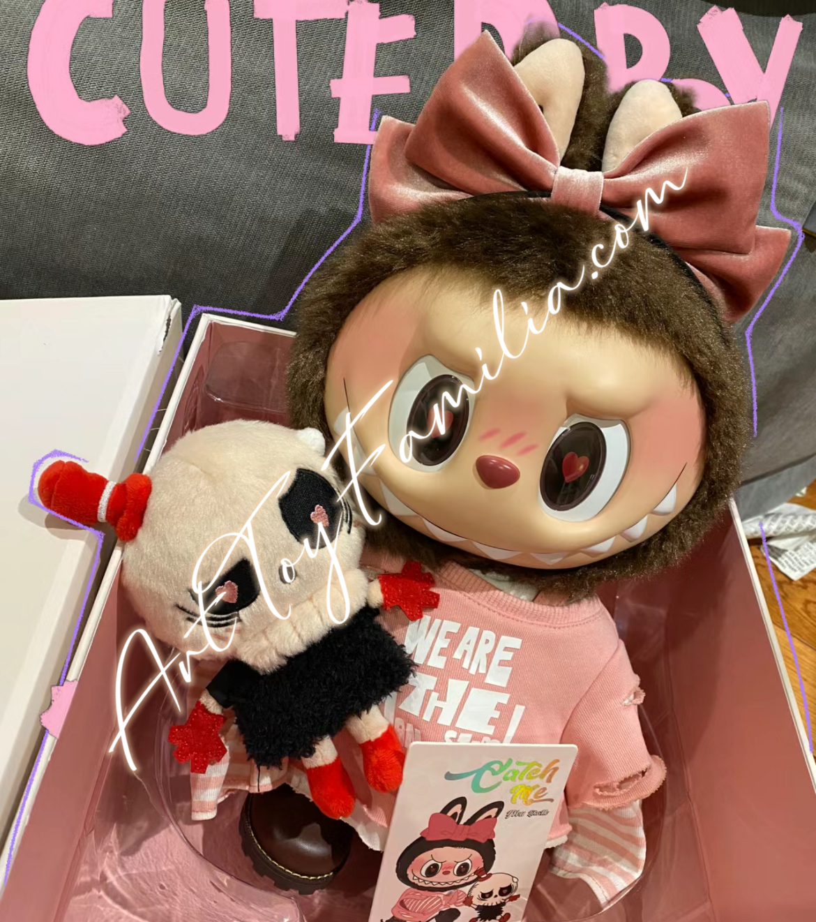 popmart the monsters labubu catch me if you like me series vinyl doll gift box Confirmed Pink and white   确认粉白条纹款